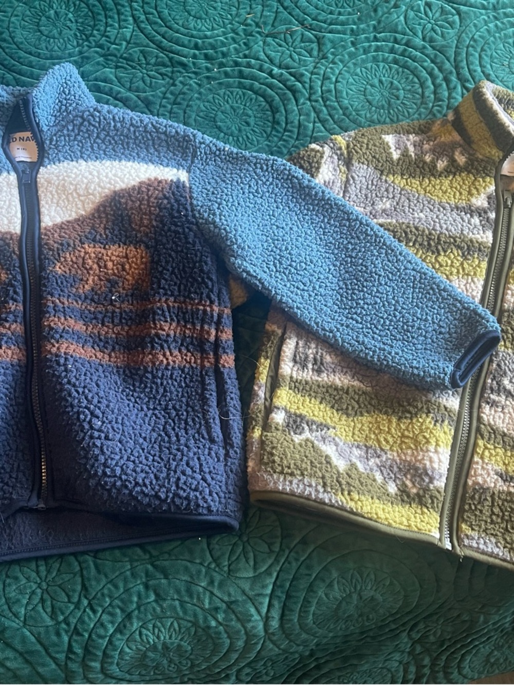 Old Navy Kids' Blue and Brown Striped Sherpa Zip Jacket